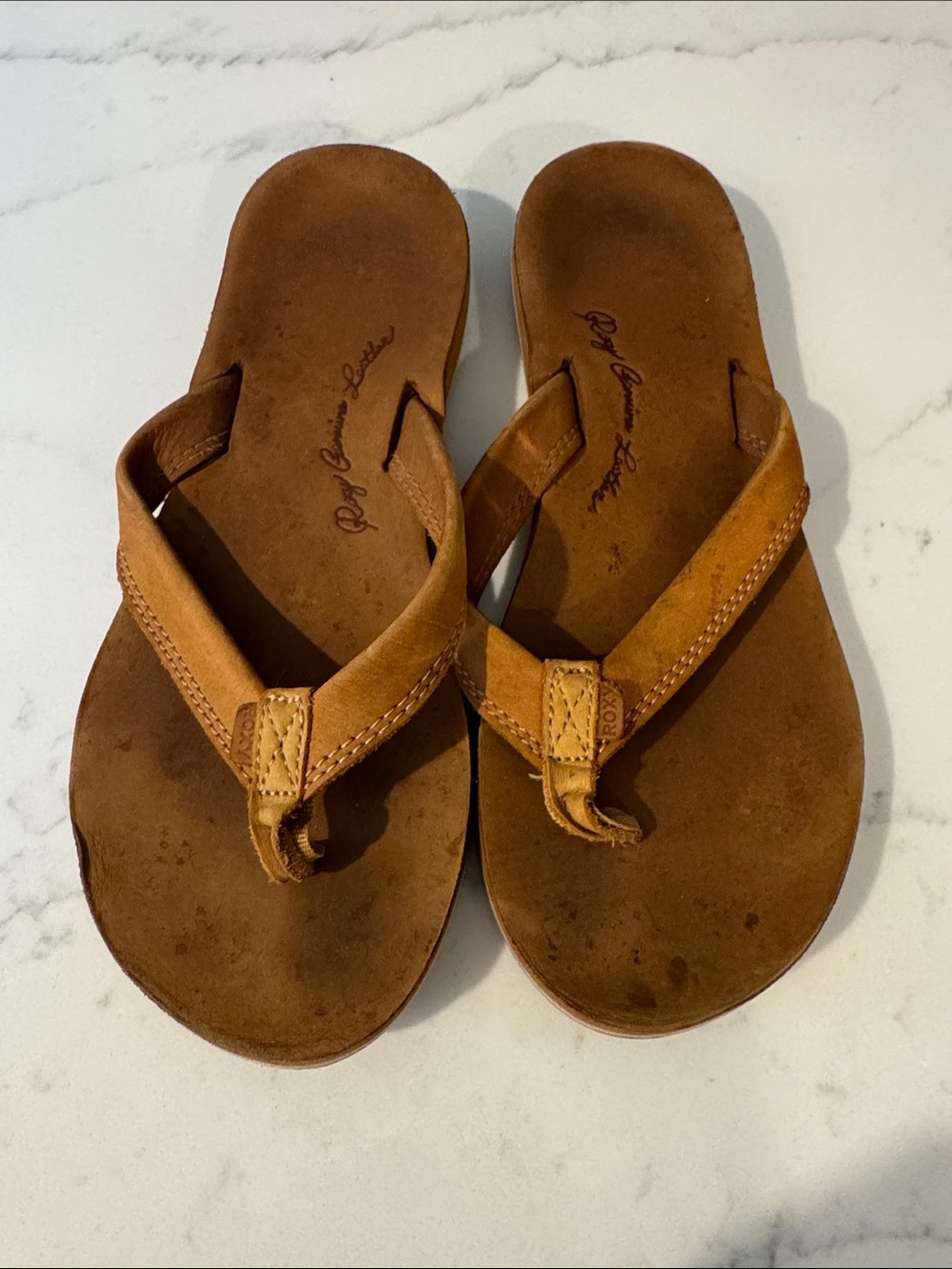 Roxy Women's Tan Leather Flip Flop Sandals